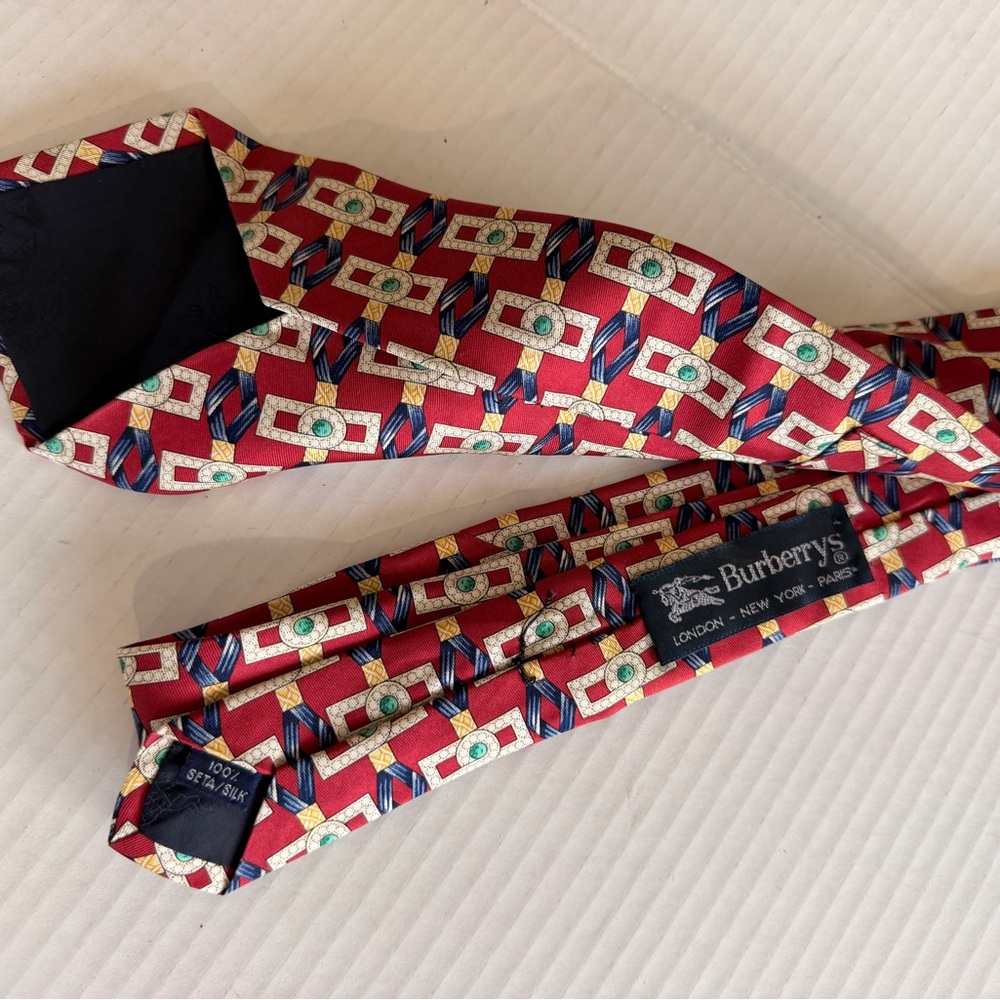 Burberry Red and Blue Geometric Tie - Picture 6 of 7